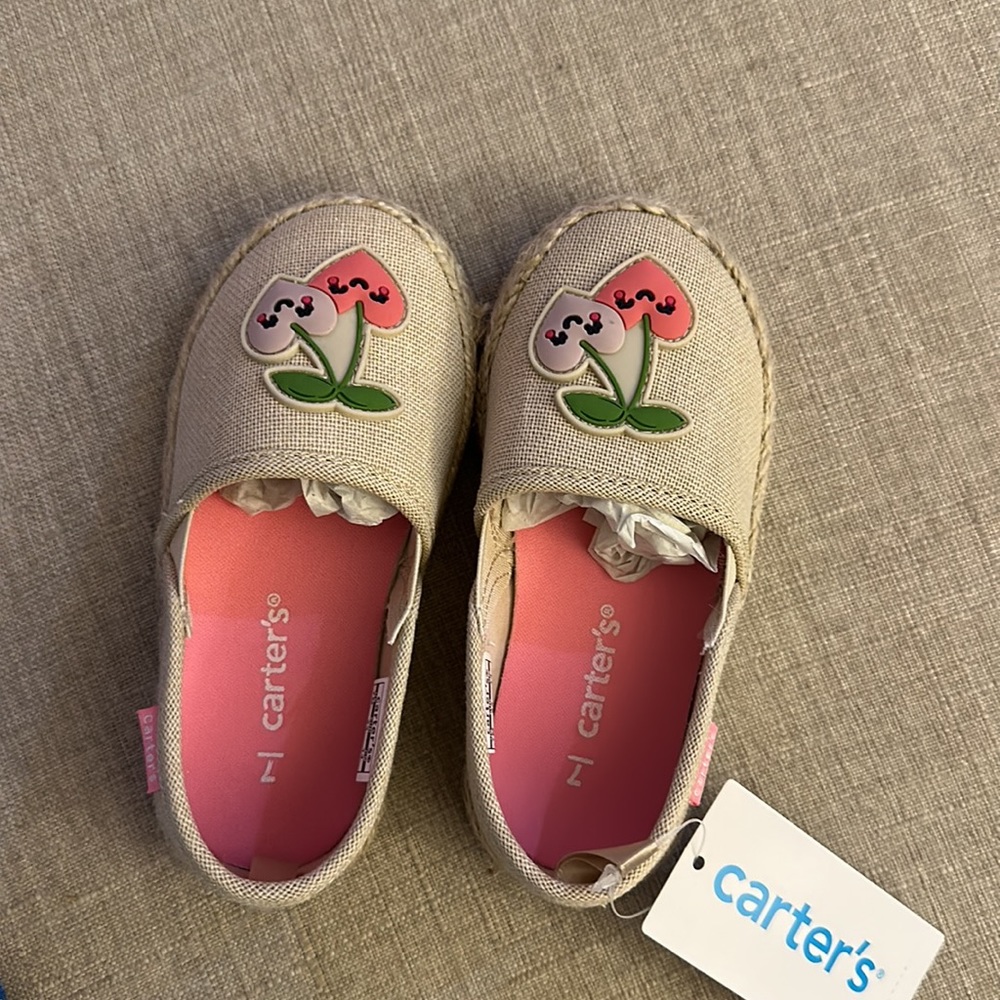 Khaki & Pink Smiley Cherry Ari Flat - Girls